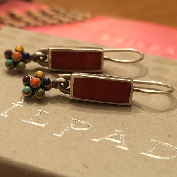 Vintage Silpada Sterling Silver Multi-Color Natural Stone Flower Earrings W1259 - Picture 7 of 16